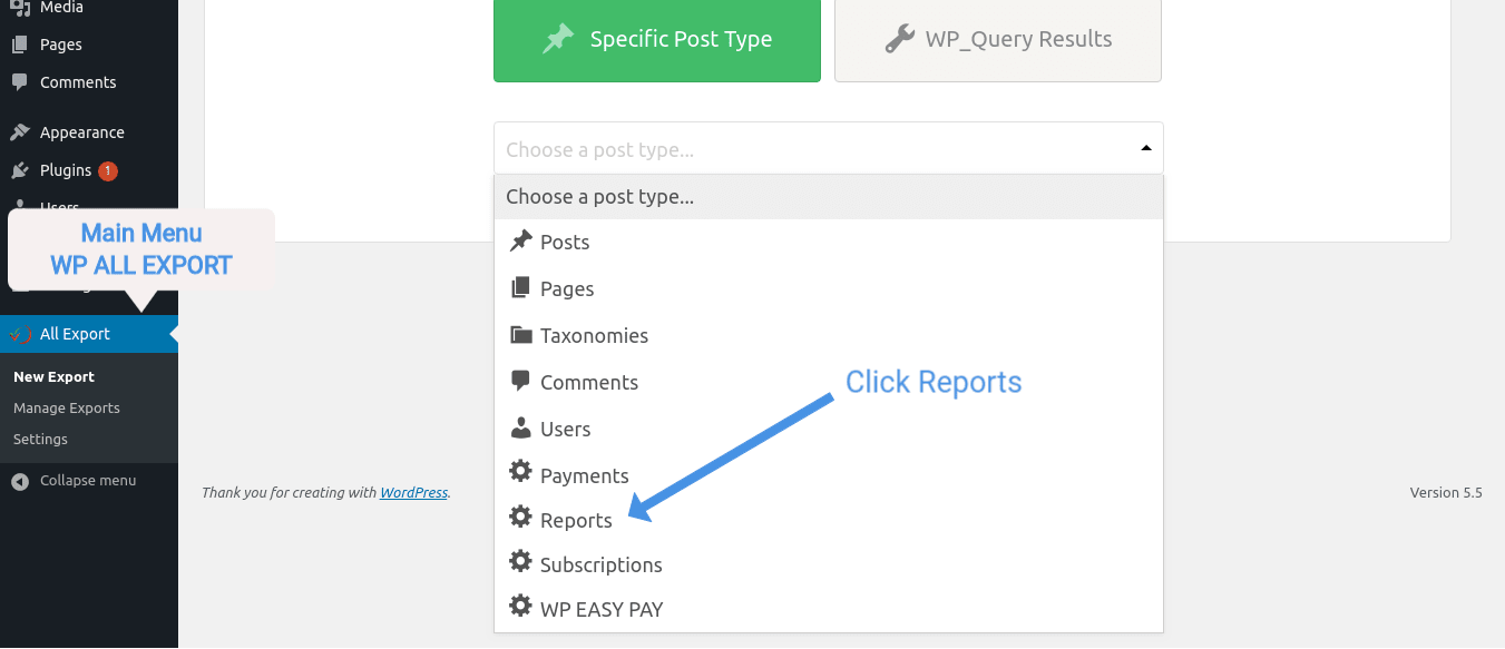 Select Custom Post Type Reports