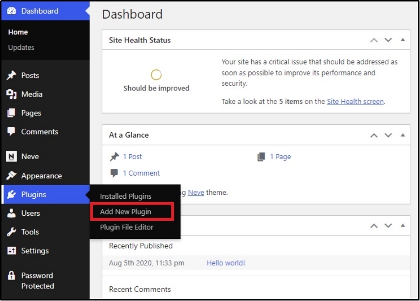 WordPress "Add New Plugin" page.