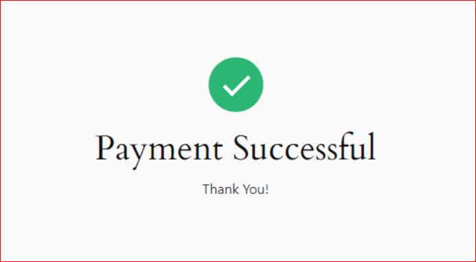 successful submission of the payment form