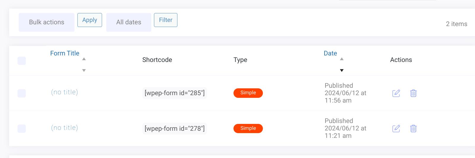 Find the form you want to add to your WordPress page