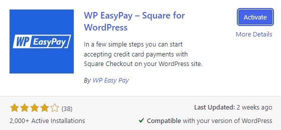 Activate button for enabling the WP EasyPay plugin.