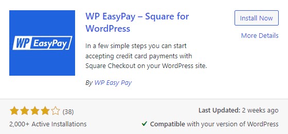 Install Now button for the WP EasyPay plugin.