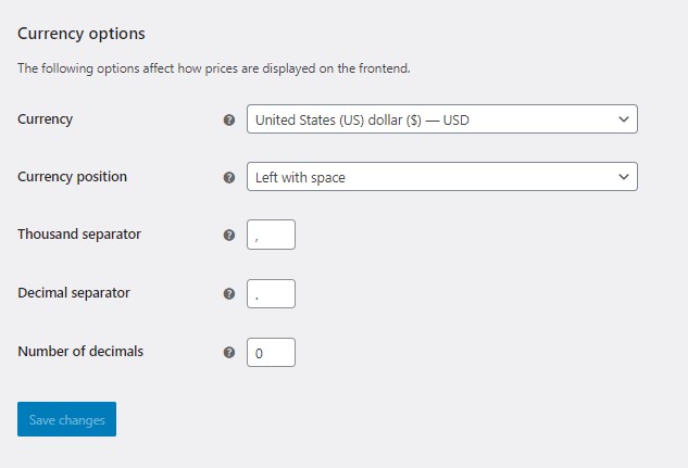 WooCommerce settings page displaying configuration options.