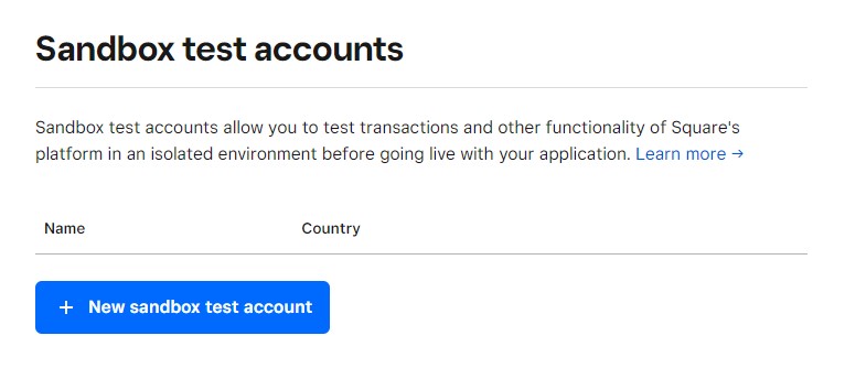 Seller test account configuration screen.