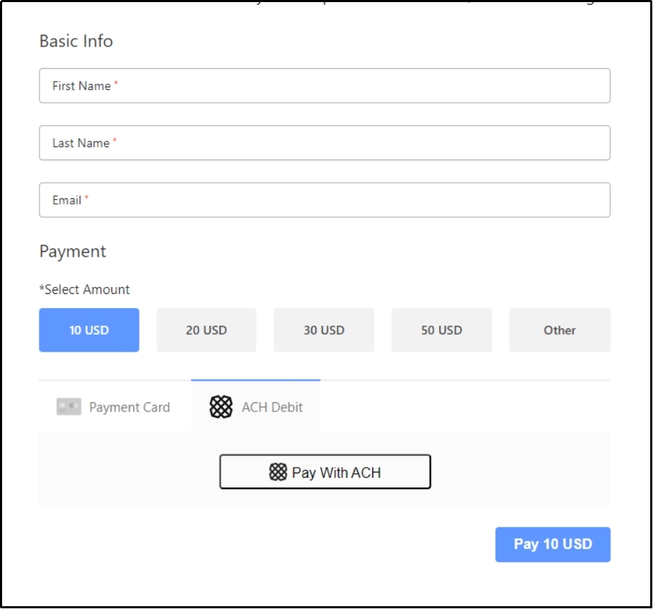 ACH debit payment confirmation screen in WP EasyPay