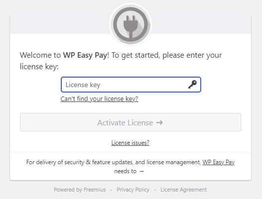 Screenshot displaying the 'Activate Plugin' option for WP EasyPay after installation.