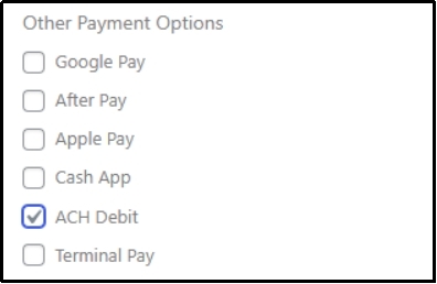 Check the ACH Debit box option in WP EasyPay settings