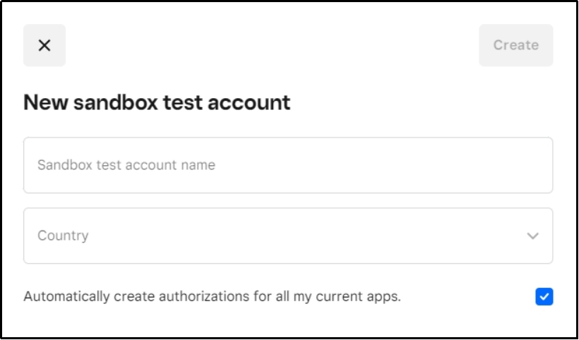 Clicking to create a new sandbox test account