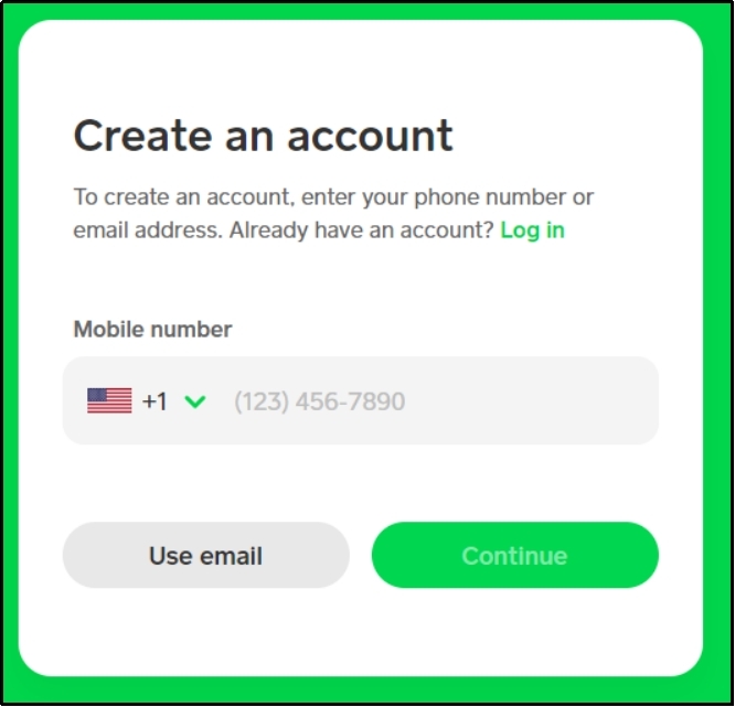 Creating an account on the Cash App