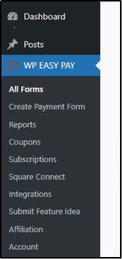 Selecting WP EasyPay from the menu