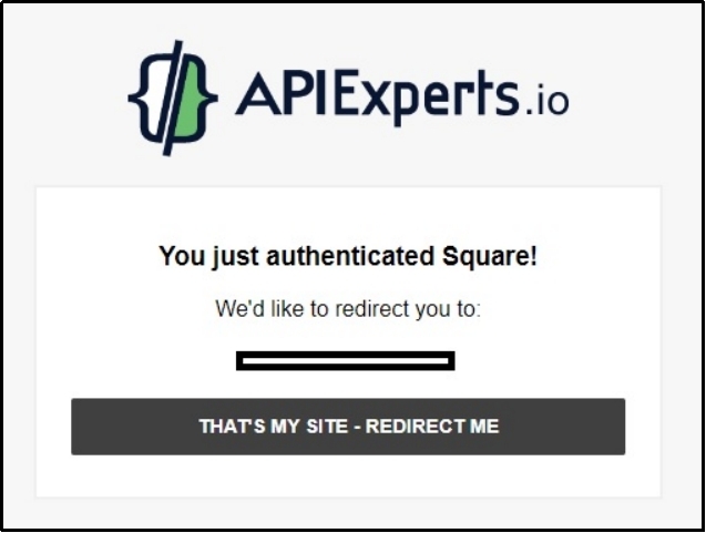 Confirmation screen with the 'That's My Site, Redirect Me' button.