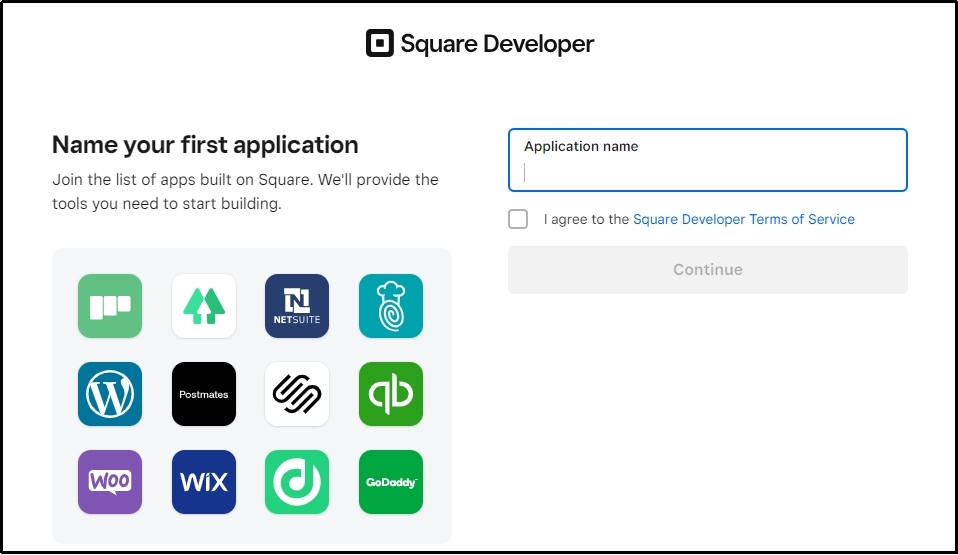 Highlighted checkbox below the input box on the Square developer account setup page.