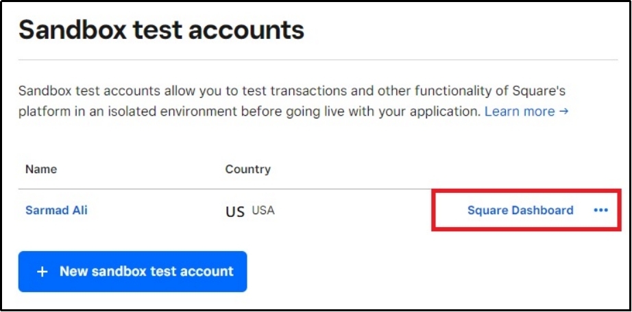 Highlighted option to access the Square dashboard for managing account settings.