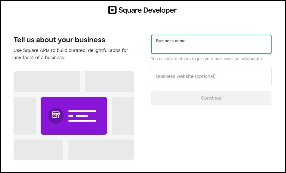 A form filled out with appropriate information required for Square developer registration.