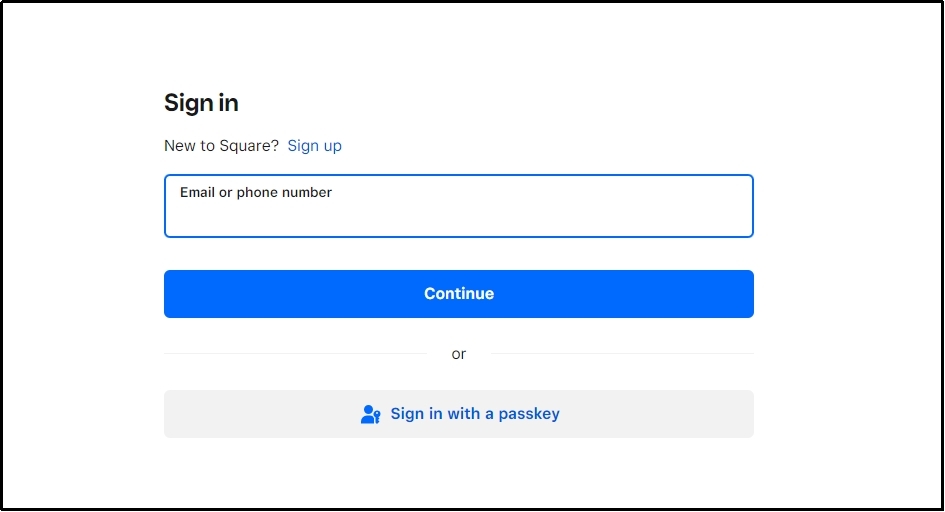 Square login page prompting the user to enter their credentials.