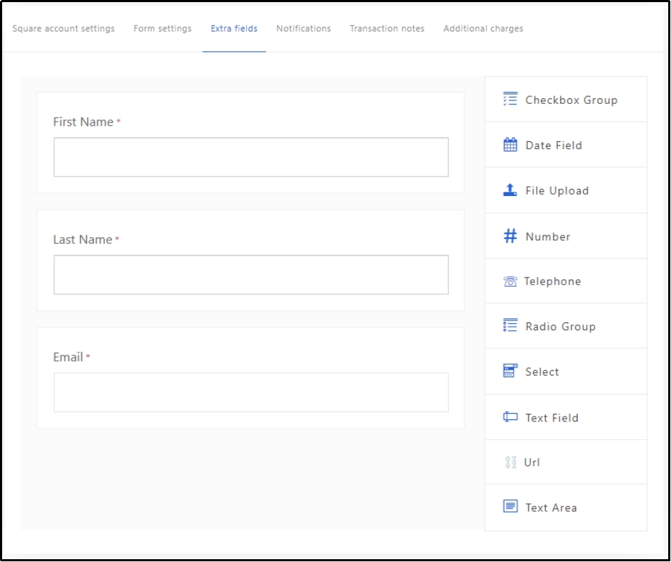 Navigating to the 'Extra Fields' tab for additional form customization.