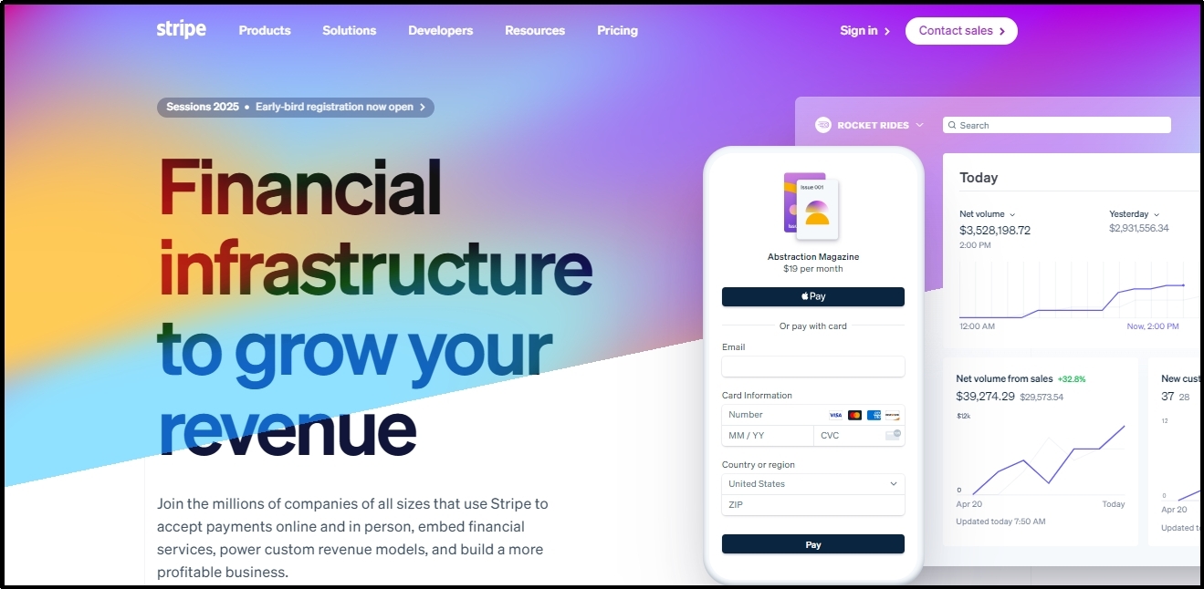 Stripe logo with the word 'Stripe' written in a bold, clean sans-serif font in shades of blue and purple.